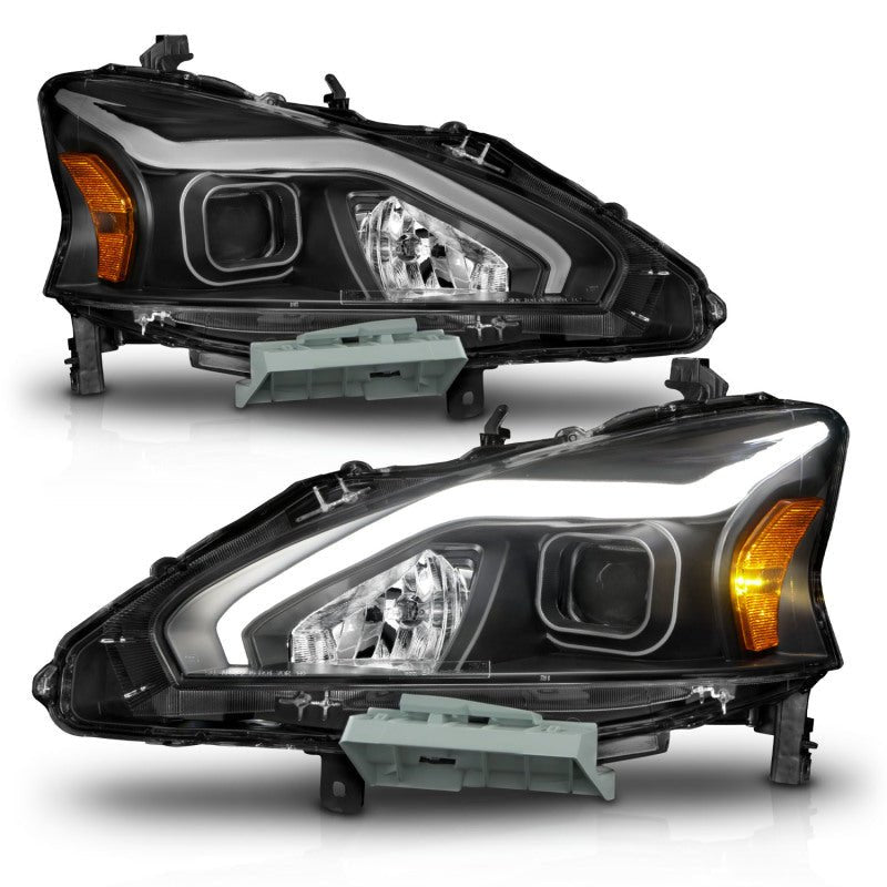 ANZO 13-15 Nissan Altima Projector Headlights w/ Light Bar Black