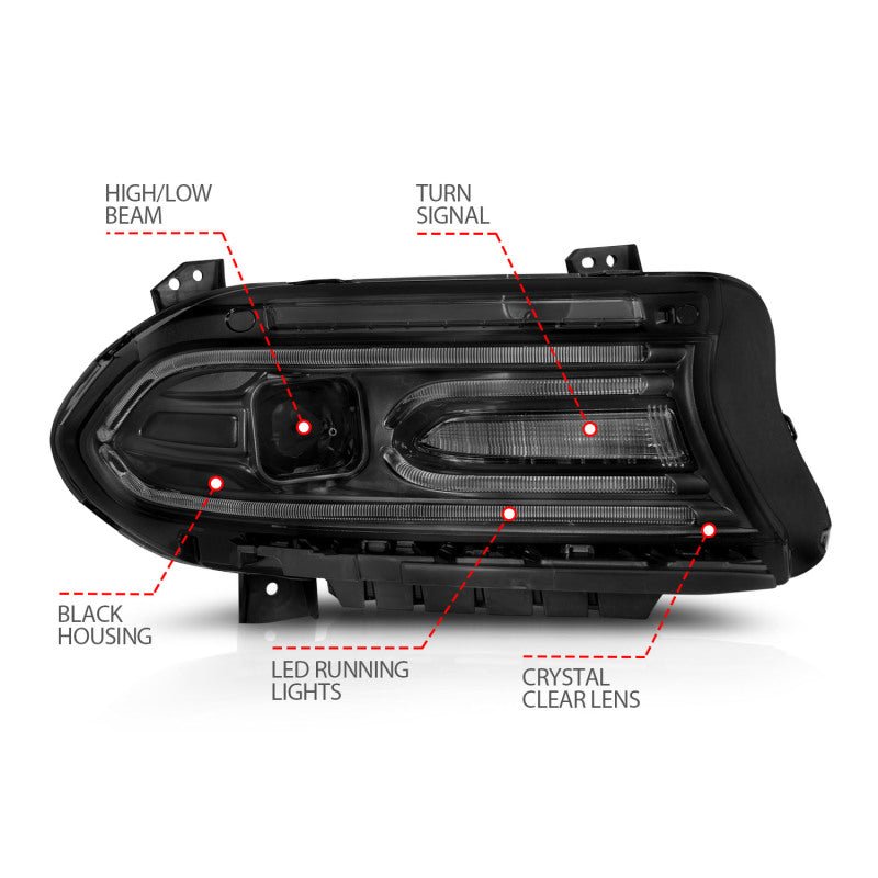 DODGE CHARGER 15-23 PROJECTOR PLANK STYLE HEADLIGHTS Black (FOR HALOGEN MODELS) DODGE CHARGER 15-23 PROJECTOR PLANK STYLE HEADLIGHTS Black (FOR HALOGEN MODELS)