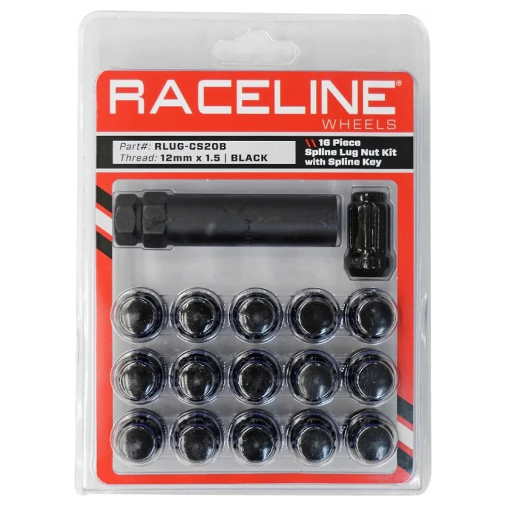 Raceline Spline Lug Nut Kit with Spline Key 12 x 1.5 - 16 Pack - Black - product view 2