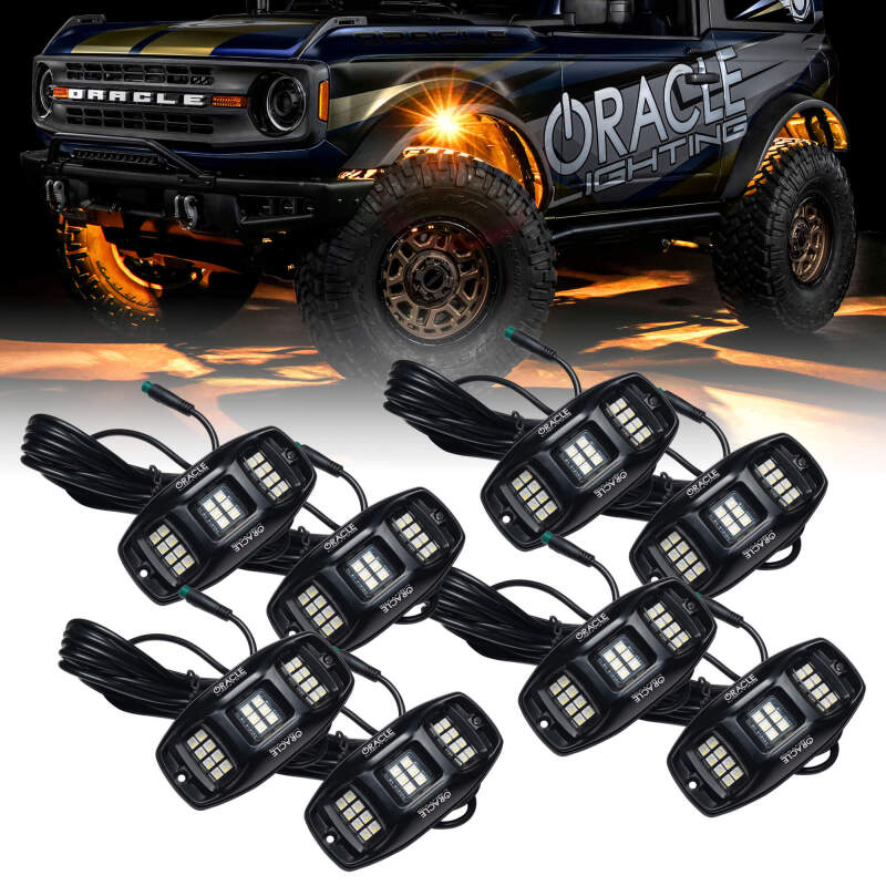 ORL5895-339-8-Oracle Underbody RGB+W Wheel Well Rock Light Kit - 8 PCS - ColorSHIFT SEE WARRANTY-Light Bars & Cubes-ORACLE Lighting