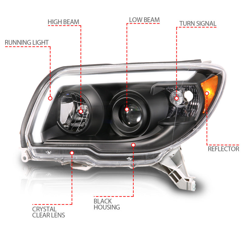 ANZ111616-ANZO 06-09 Toyota 4 Runner Projector Headlights Plank Style - Black-Headlights-ANZO