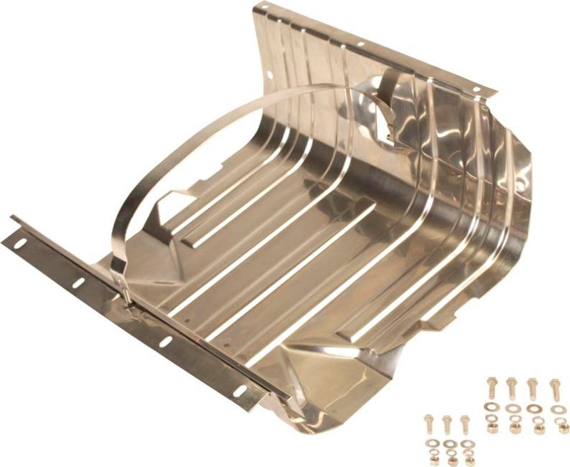 KEN30539-Kentrol 76-90 Jeep CJ/Wrangler YJ Gas Tank Skid Plate with strap - Polished Silver-Skid Plates-Kentrol