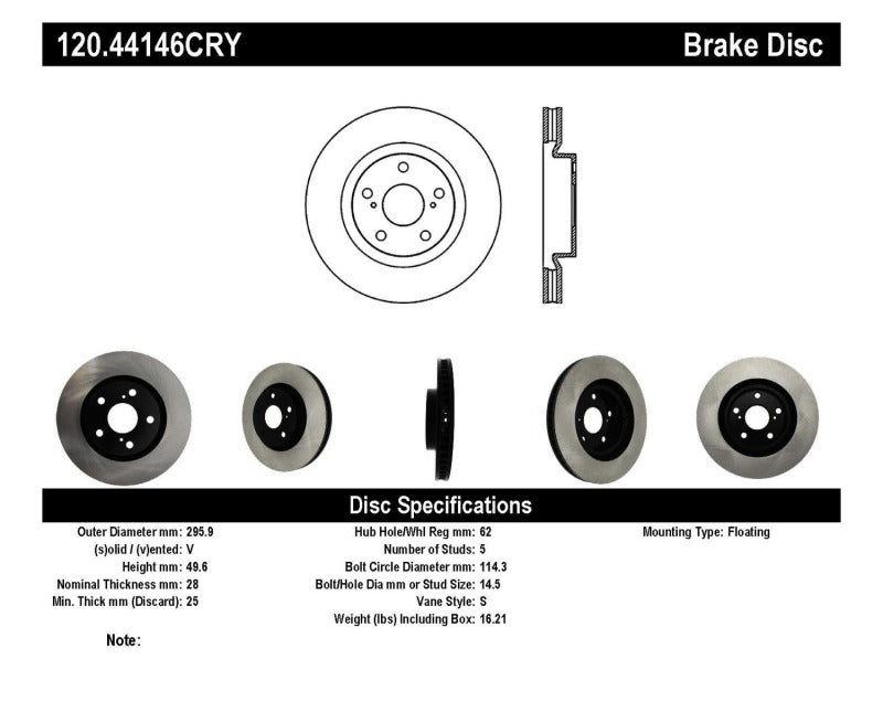 STO120.44146CRY-Stoptech 07 Lexus ES350 / 09 Pontiac Vibe / 09 Toyota Matrix Front CRYO-STOP Brake Rotor-Brake Rotors - Drilled-Stoptech