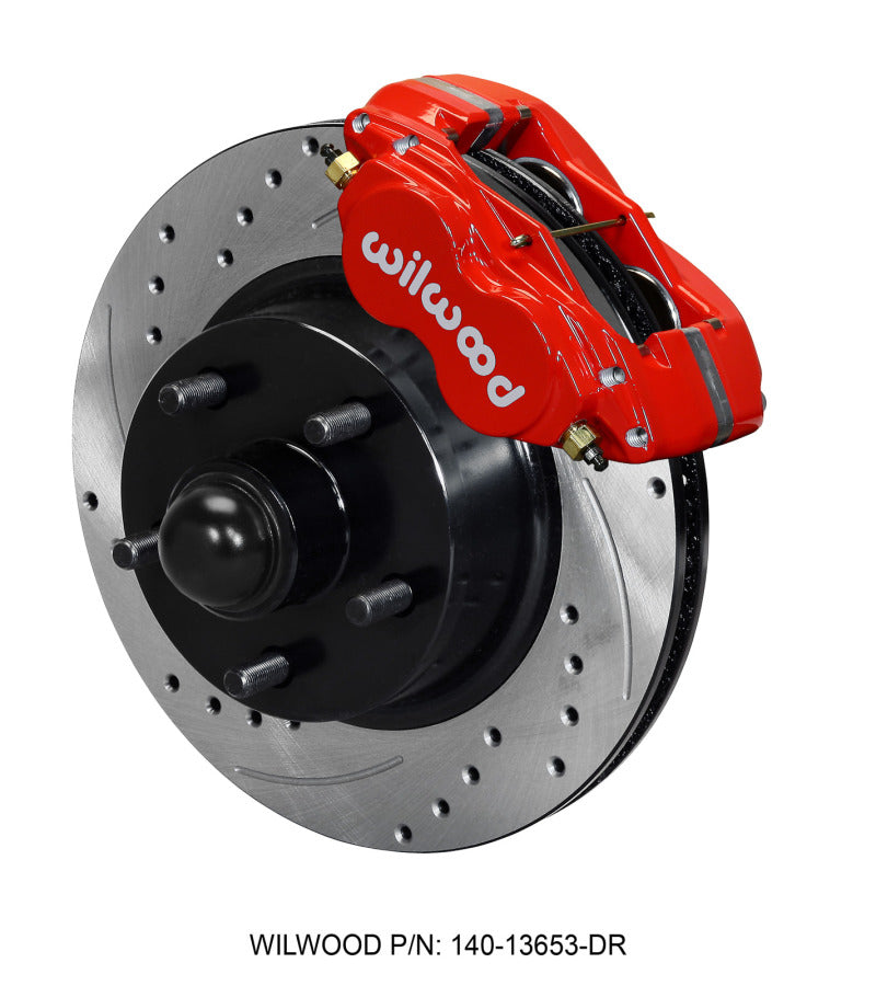 WIL140-13653-DR-Wilwood Forged Dynalite-M Front Kit 11.30in 1 PC Rotor&Hub Drill-Red 60-68 Ford / Mercury Full Size-Big Brake Kits-Wilwood