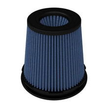 Load image into Gallery viewer, aFe Power 20-91211R Momentum Pro 5R air filter cone shown at a three-quarter front angle showing the blue pleated media and black rubber top/base