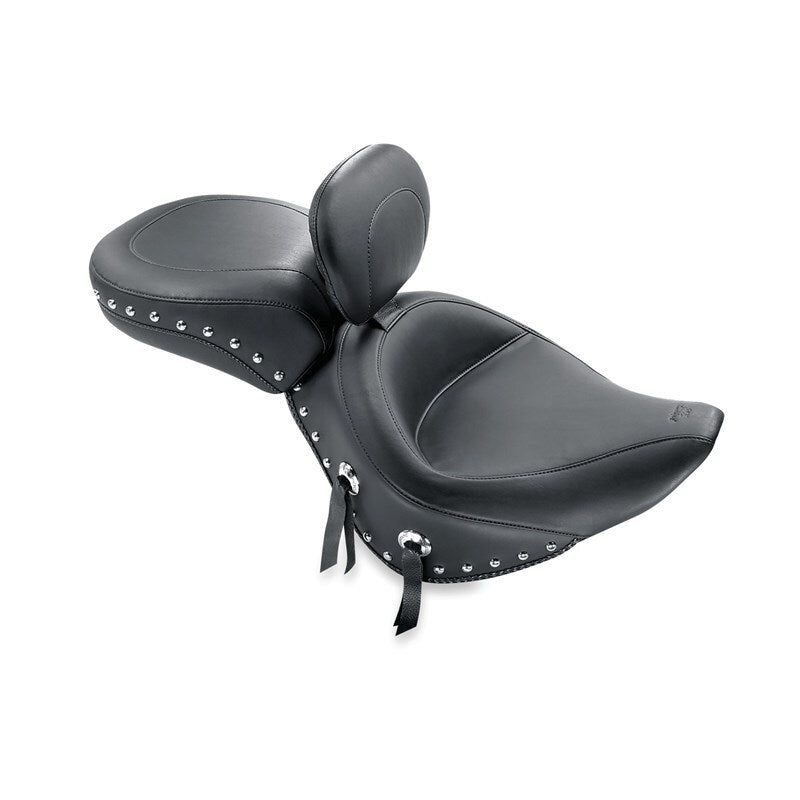 Mustang 00-15 Harley Softail Std Rear Tire Wide Touring Solo Seat w/Driver Backrest w/Studs - Black-Solo Motorcycle Seats-Mustang Motorcycle