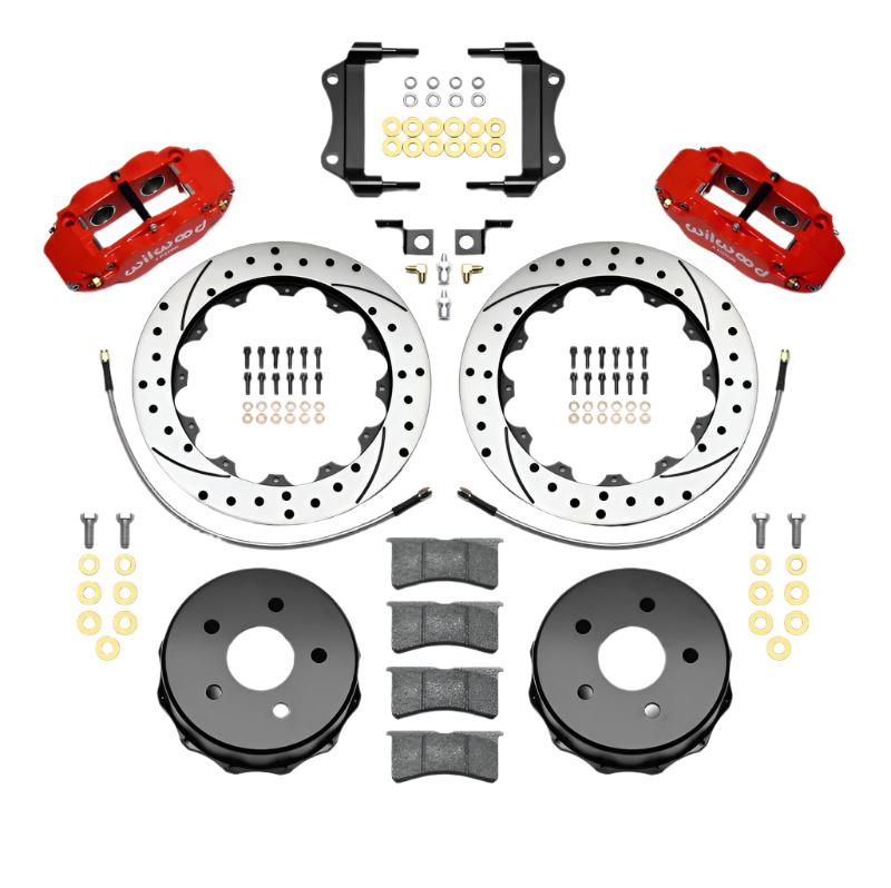 WIL140-13969-DR-Wilwood Narrow Superlite 4R Rear Kit 12.88in Drilled Red 2007-up Jeep JK w/Lines-Big Brake Kits-Wilwood