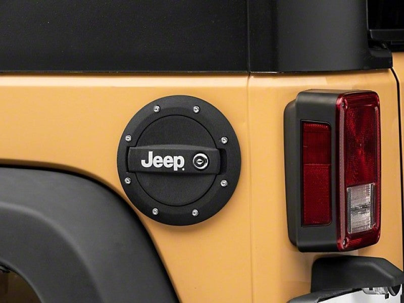 Officially Licensed Jeep 07-18 Jeep Wrangler JK Locking Fuel Door w/ Printed Jeep Logo-Fuel Caps-Officially Licensed Jeep