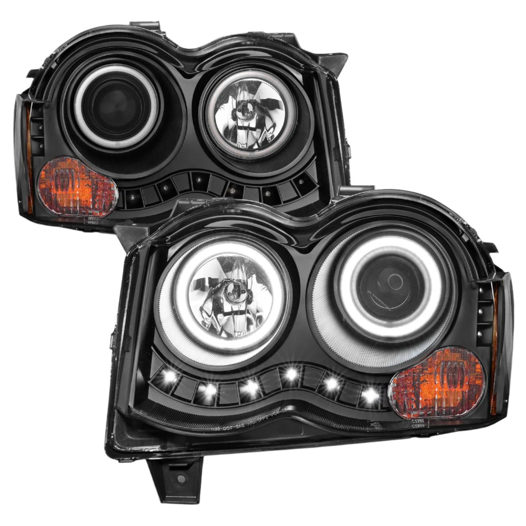 ANZ111213-ANZO 2008-2010 Jeep Grand Cherokee Projector Headlights w/ Halo Black (CCFL)-Headlights-ANZO