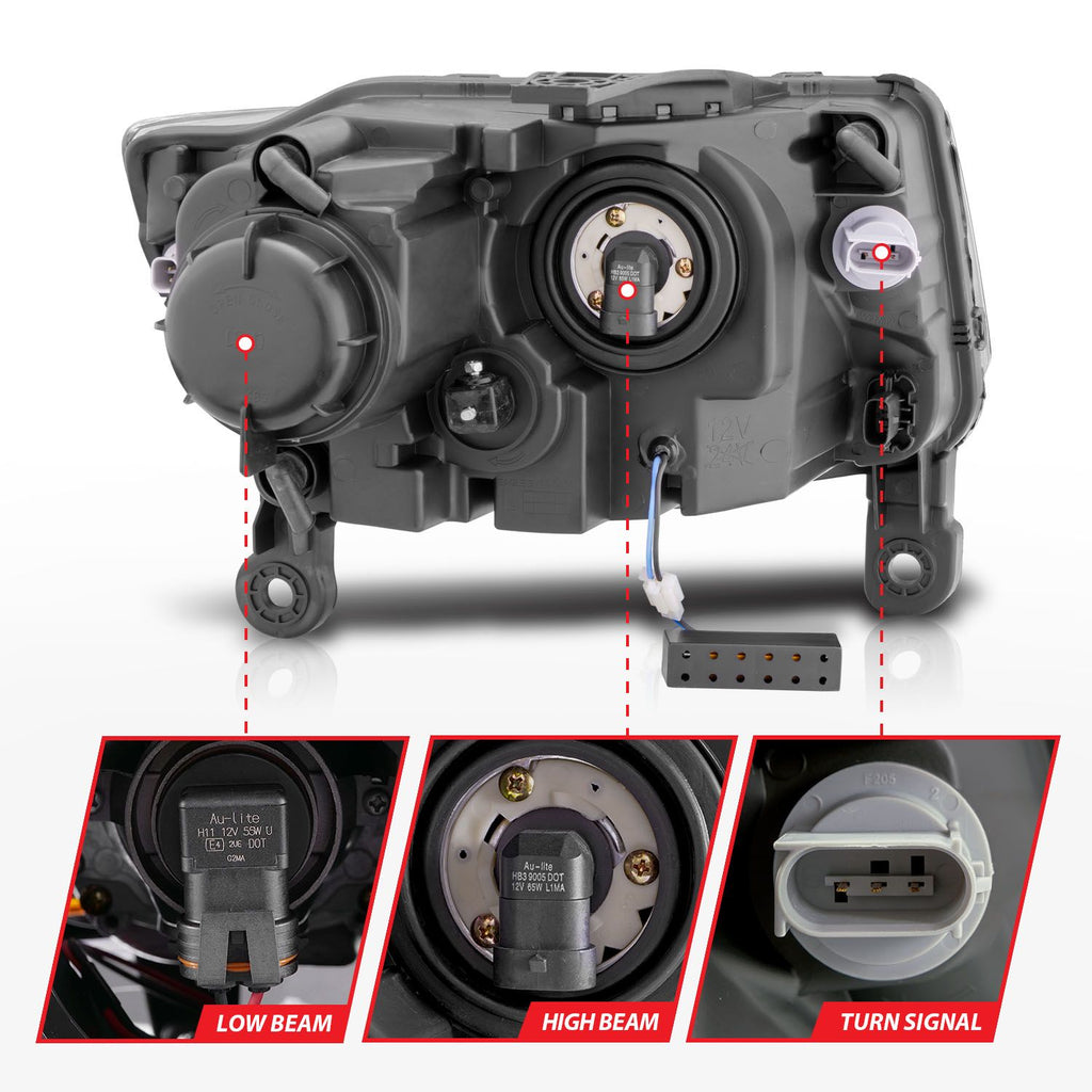 ANZ111329-ANZO 2014-2015 Jeep Grand Cherokee Projector Headlights w/ Plank Style Design Black-Headlights-ANZO