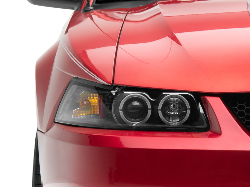 Raxiom 99-04 Ford Mustang Dual LED Halo Projector Headlights- Black Housing (Clear Lens)-Headlights-Raxiom