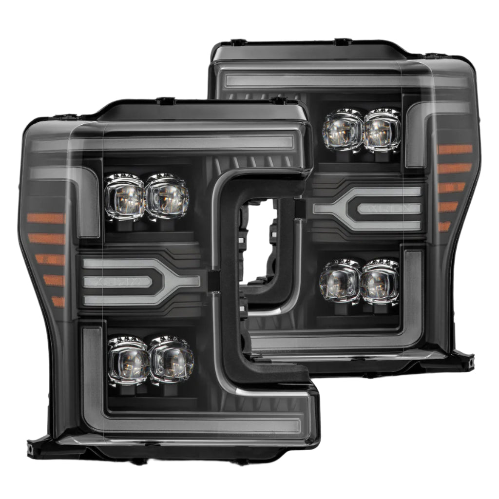-AlphaRex 17-19 Ford F-250/350/450 SD NOVA-Series LED Proj Headlights Bk w/Actv Light SeqSig & SBDRL-Headlights-AlphaRex