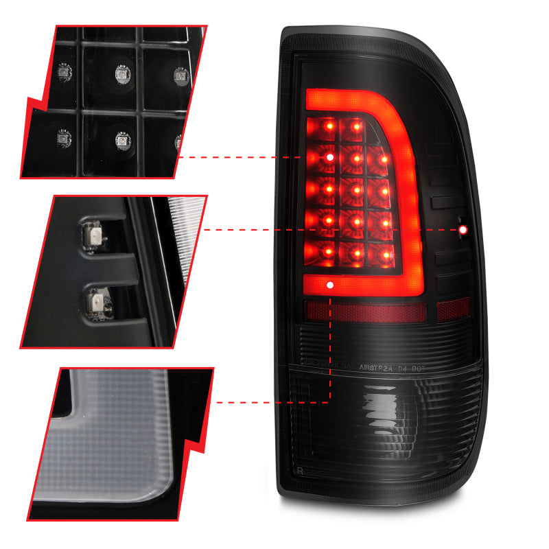 ANZO 1997-2003 Ford F-150 LED Tail Lights w/ Light Bar Black Housing Smoke Lens-Tail Lights-ANZO