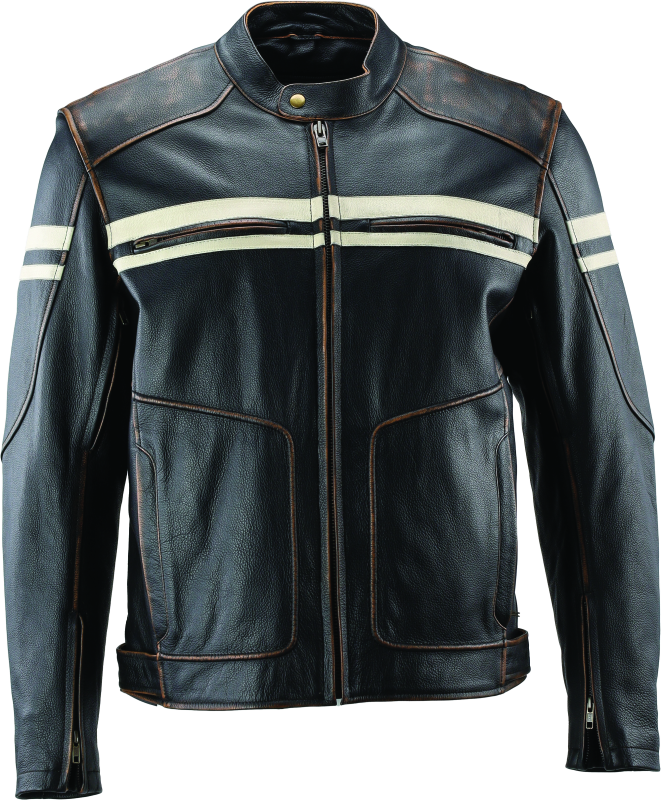 RIV094384-River Road Hoodlum Vintage Leather Jacket Black - Large-Jackets - Leather-River Road