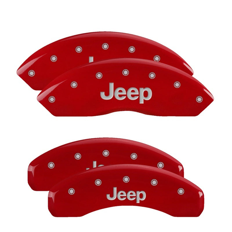 MGP42007SJEPRD-MGP 4 Caliper Covers Engraved Front & Rear JEEP Red finish silver ch-Caliper Covers-MGP