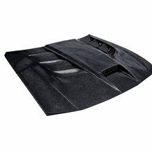 Load image into Gallery viewer, Front angle view of the Sniper 1.0 carbon fiber hood for 2006–2010 Dodge Charger. Lightweight, vented performance hood with aggressive styling.