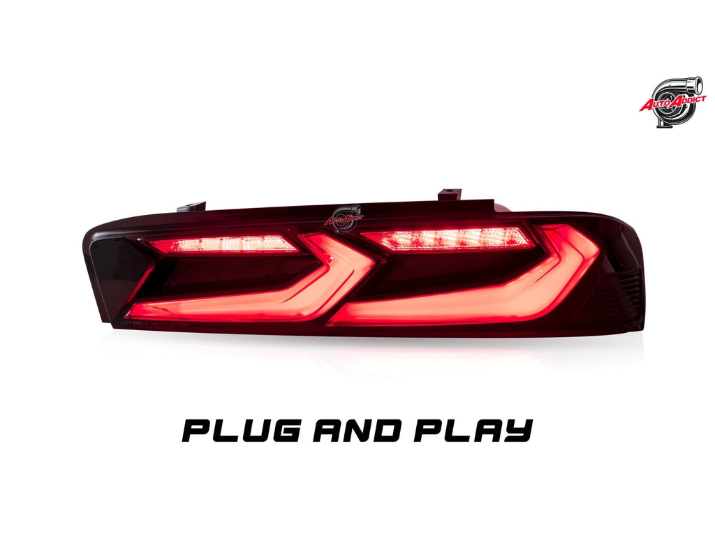 2016-2018 Chevy Camaro Velox Amber Sequential LED Taillights Gloss BLK/ Red Lens - Black Ops Auto Works