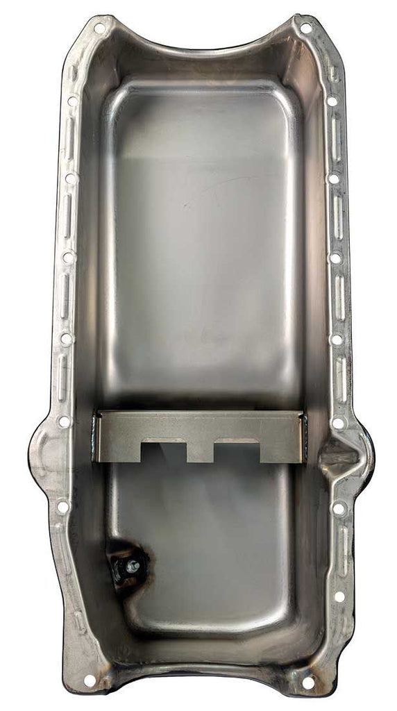 Moroso 1986+ Chevrolet Small Block (w/Passenger Side Dipstick) Wet Sump 5qt 7.5in Steel Oil Pan- Blk