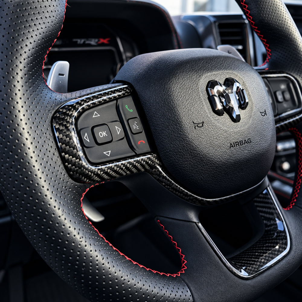 2019+ RAM 1500/ TRX / RHO Carbon Fiber Steering Wheel Bezel Cover — Exotic Innovations product image 2