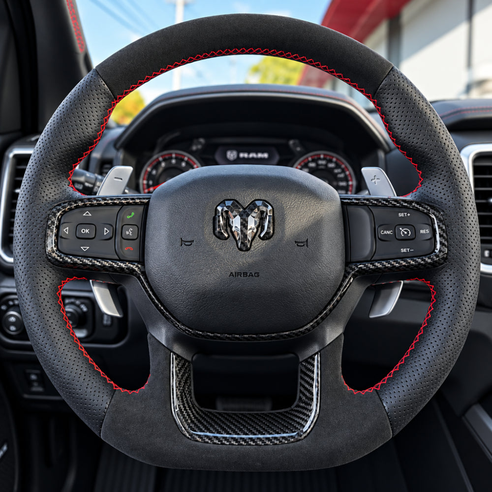 2019+ RAM 1500/ TRX / RHO Carbon Fiber Steering Wheel Bezel Cover — Exotic Innovations product image 4