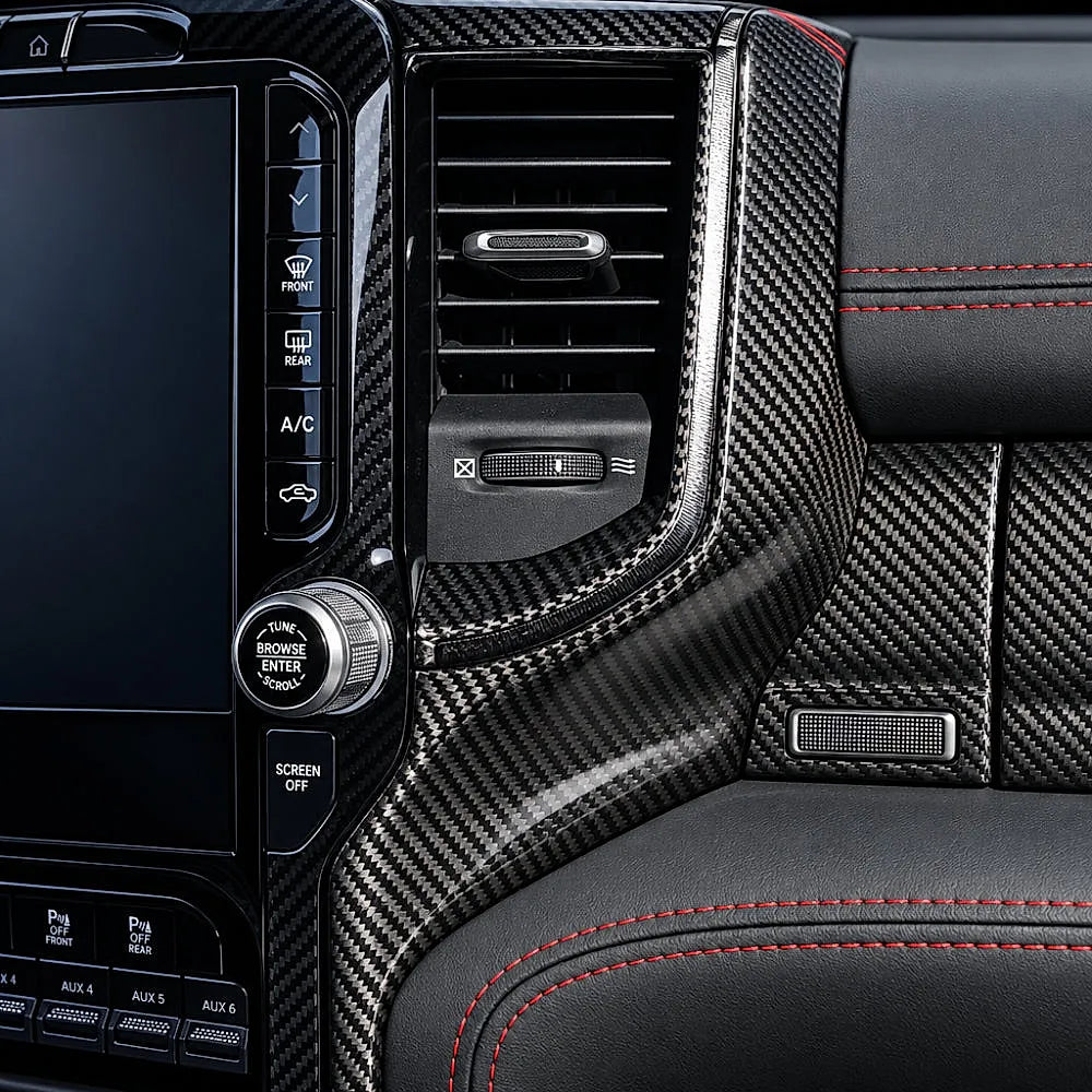 2019+ RAM 1500/ TRX / RHO Uconnect Radio Carbon Fiber Trim Panels — Exotic Innovations product image 4