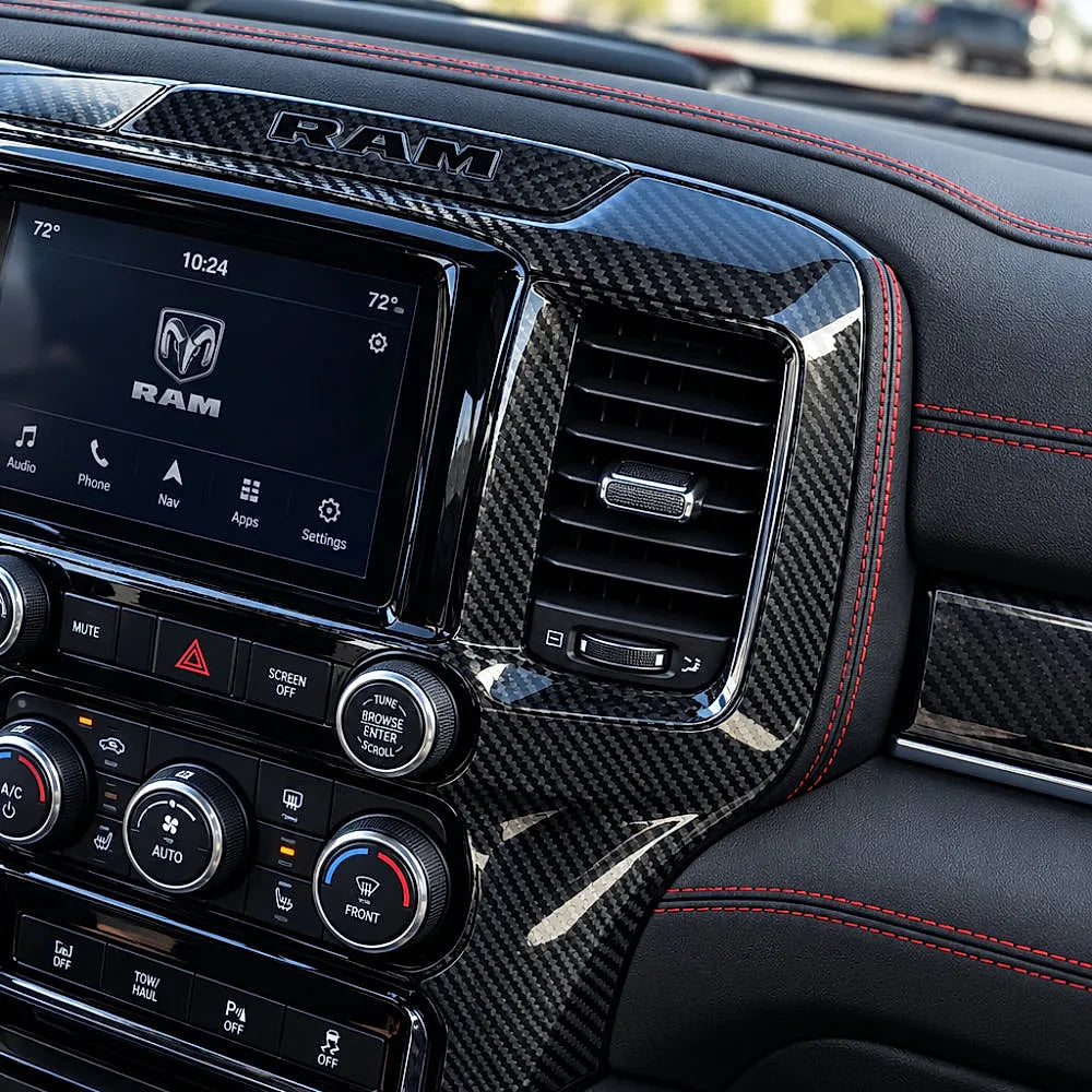 2019 + Ram TRX/RHO Carbon Fiber Top Uconnect Radio Trim Cover — Exotic Innovations product image 4