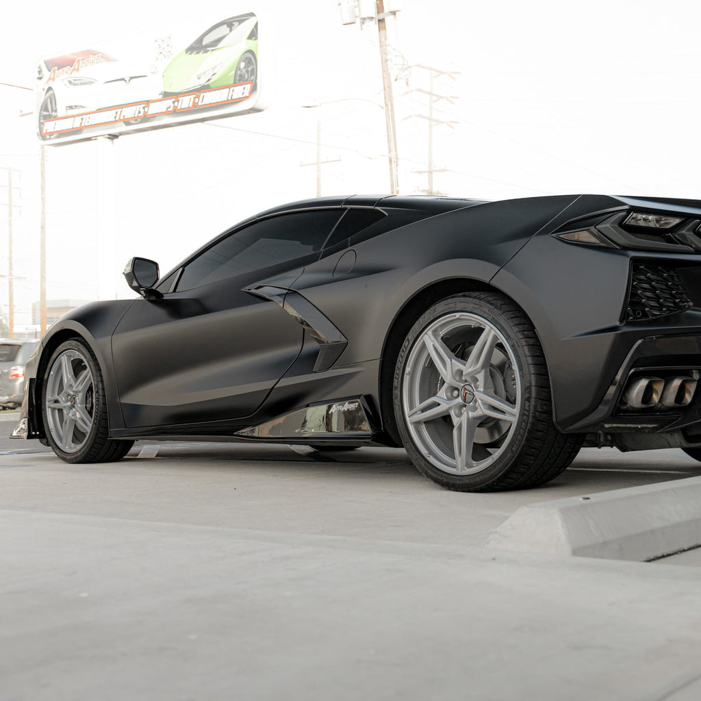 2020-2024 Corvette C8 Stingray Evo Style Side Skirts Gloss Black Pair-Side Skirts-Auto Addict-