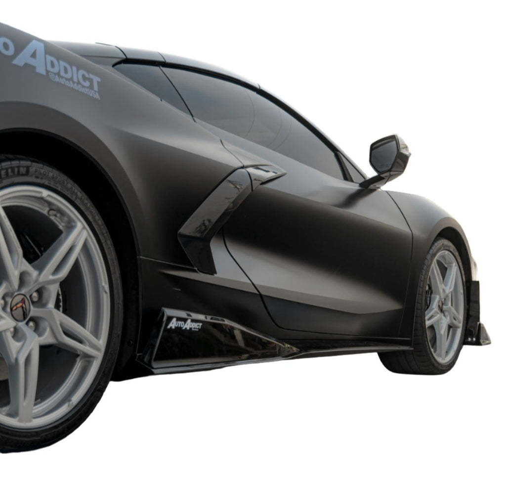 2020-2024 Corvette C8 Stingray Evo Style Side Skirts Gloss Black Pair-Side Skirts-Auto Addict-