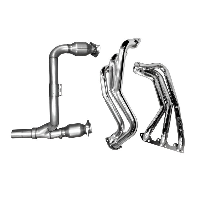 Jeep Wrangler 3.8 1-5/8 Long Tube Exhaust Headers With High Flow Cats Polished Silver Ceramic 07-11-Headers & Manifolds-BBK