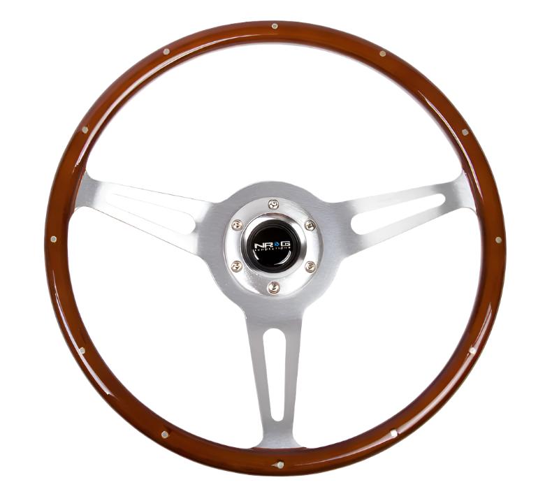 NRGST-380SL-NRG Classic Wood Grain Steering Wheel (365mm) Wood w/Metal Inserts & Brushed Alum. 3-Spoke Center-Steering Wheels-NRG