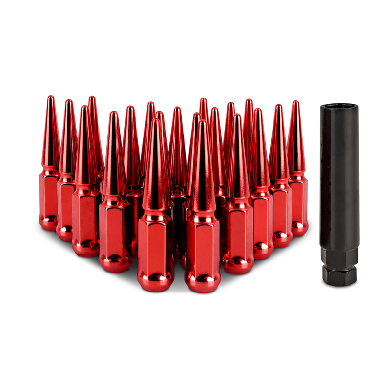 MISMMLG-SP1215-20RD-Mishimoto Steel Spiked Lug Nuts M12x1.5 20pc Set - Red-Lug Nuts-Mishimoto