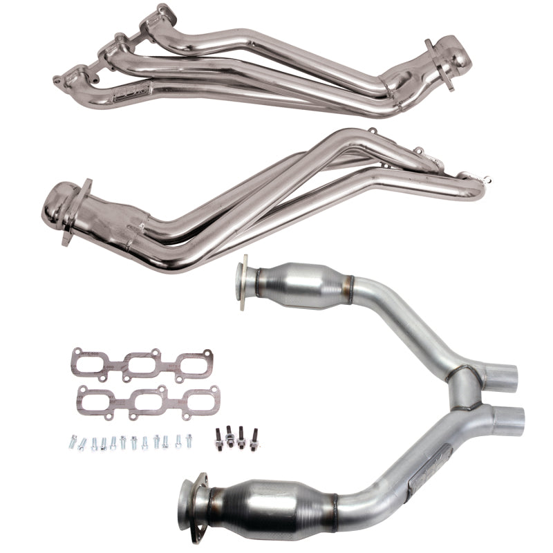 BBK16424-BBK 15-17 Ford Mustang V6 1-3/4 Long Tube Headers w/High Flow Catted H Pipe (Silver Ceramic)-Headers & Manifolds-BBK