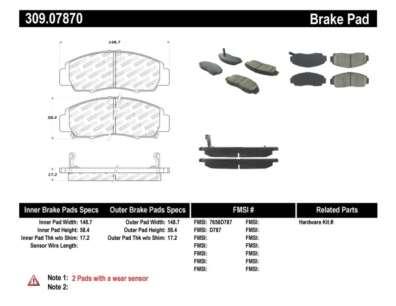 STO309.07870-StopTech Performance 04-09 Acura TSX / 09 Accord V6 Coupe ONLY Front Brake Pads-Brake Pads - Performance-Stoptech