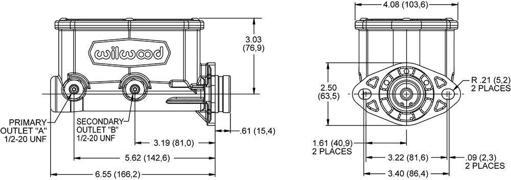 WIL260-14960-BK-Wilwood Compact Tandem Master Cylinder - 1.12in Bore - w/Pushrod (Black)-Brake Master Cylinder-Wilwood