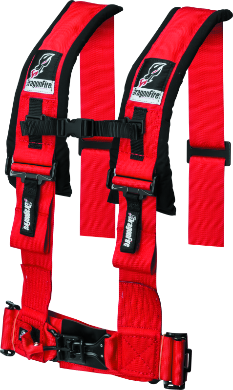 DFR521355-DragonFire Racing Harness- H-Style- 4-Point- 3in Buckle- Red-Seat Belts & Harnesses-DragonFire Racing