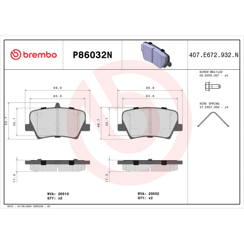 BREP86032N Brembo Ceramic Brake Pad Set 2019-2024 Volvo XC40