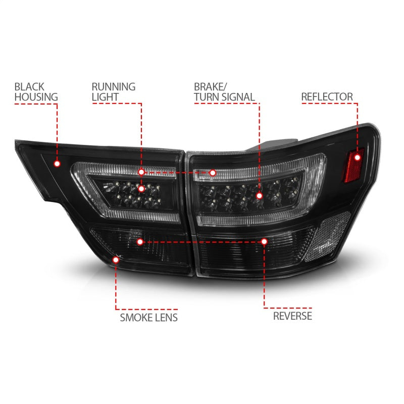 ANZO 11-13 Jeep Grand Cherokee LED Taillight w/ Lightbar Black Housing/Smoke Lens 4pcs-Tail Light