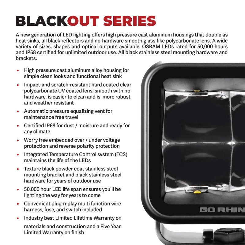 GOR750400321FCF-Go Rhino Xplor Blackout Series Cube LED Flood Light Kit (Flush Mount) 3x3 - Blk (Pair)-Light Bars & Cubes-Go Rhino