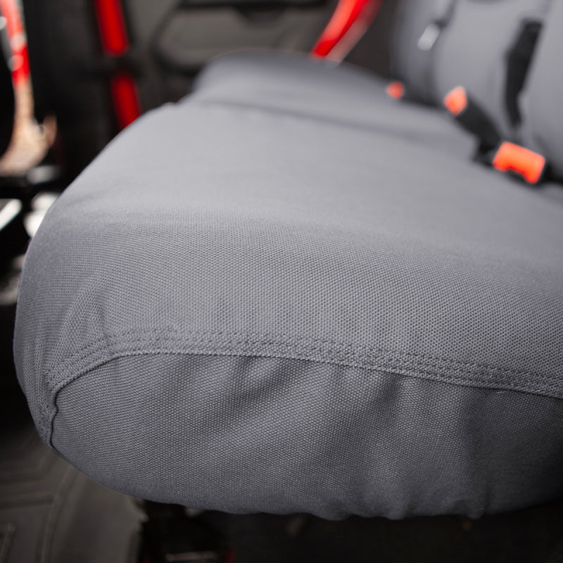 Covercraft Carhartt SeatSaver second row bench seat cover installed in 2019-2024 Ford F-250, super cab configuration