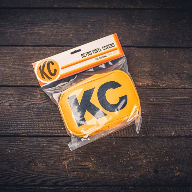 KCL5601-KC HiLiTES Retro 5in x 7in Rectangular Yellow Vinyl Light Cover w/ Black KC Logo (Pair)-Light Covers and Guards-KC HiLiTES