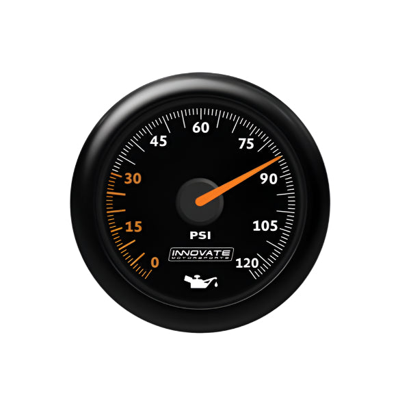 Innovate MTX-A: Analog Oil Pressure Gauge, 0-120 PSI, Black Faceplate