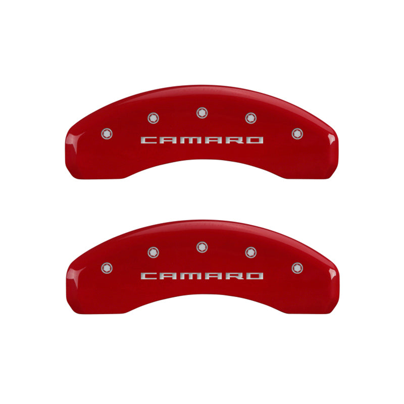 MGP14033SCA5RD-MGP 4 Caliper Covers Engraved Front & Rear Gen 5/Camaro Red finish silver ch-Caliper Covers-MGP