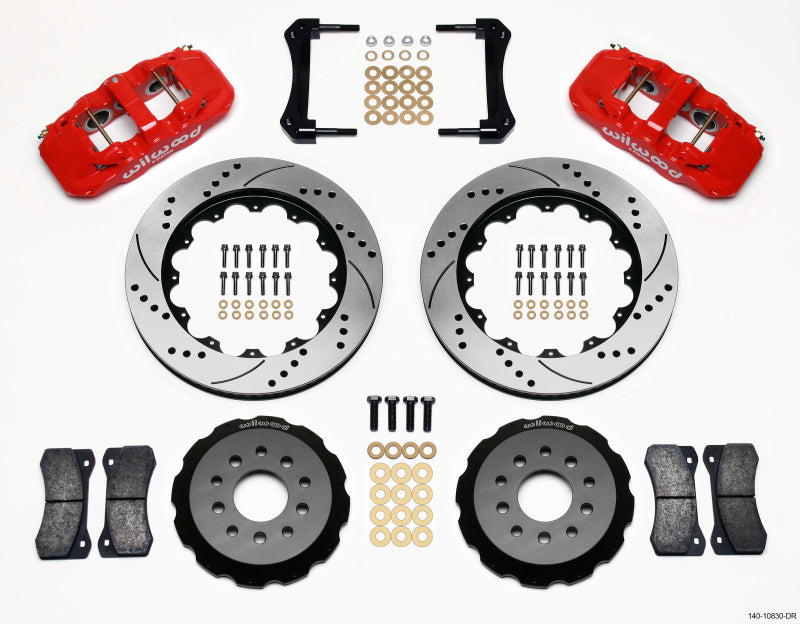 WIL140-10830-DR-Wilwood AERO6 Front Hat Kit 14.00 Drilled Red 2005-2014 Mustang-Big Brake Kits-Wilwood