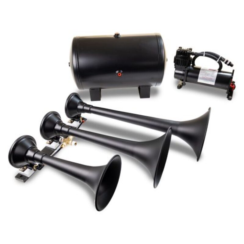 KLEHK9-Kleinn Triple Black Horn Kit w/ 150 PSI Waterproof 5.0 gal Air Tank-Horns-Kleinn Air Horns