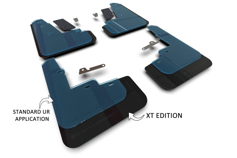 RALMF96-URXT-BLK-MBK-Rally Armor 2021-25 Ford Mach-E Rally Edition Black UR Mud Flap Metallic Black Logo-Mud Flaps-Rally Armor