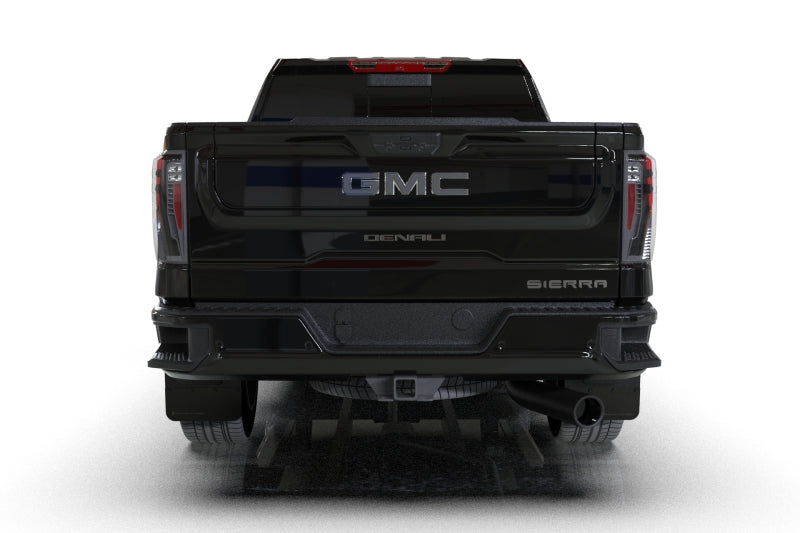 RALMF131-BLK-WH-Rally Armor 20-24 GMC Sierra 2500/3500 HD Denali Black Mud Flap w/White Logo-Mud Flaps-Rally Armor