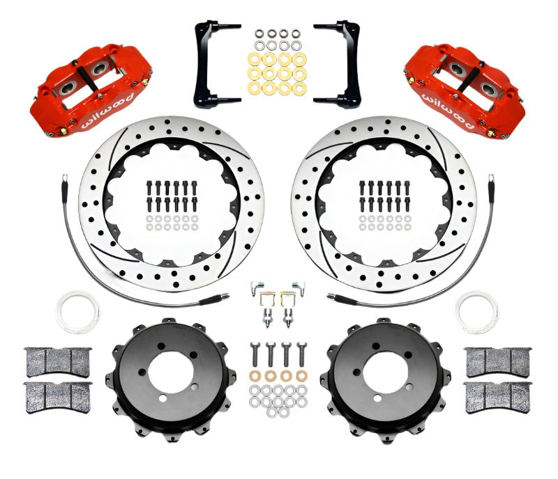 WIL140-12871-DR-Wilwood Narrow Superlite 4R Rear Kit 12.88in Drilled Red 2012-Up Toyota / Scion FRS w/Lines-Big Brake Kits-Wilwood