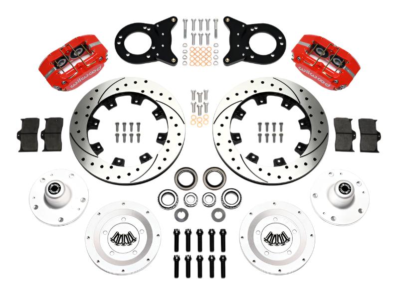 WIL140-13344-DR-Wilwood Dynapro Dust-Boot Front Kit 12.19in Drill Red 1965-1969 Mustang Disc & Drum Spindle-Big Brake Kits-Wilwood
