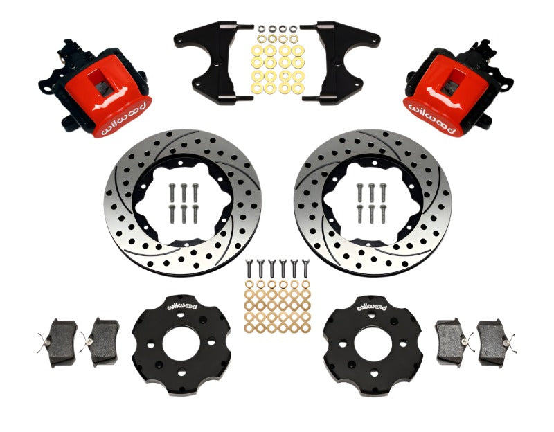 WIL140-10208-DR-Wilwood Combination Parking Brake Rear Kit 11.00in Drilled Red Civic / Integra Drum 2.46 Hub Offset-Brake Calipers - Perf-Wilwood