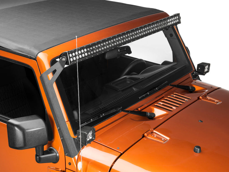 RAXJ106744-Raxiom 07-18 Jeep Wrangler JK 50-Inch LED Light Bar Windshield Mount w/ Auxiliary Bracket-Light Bars & Cubes-Raxiom